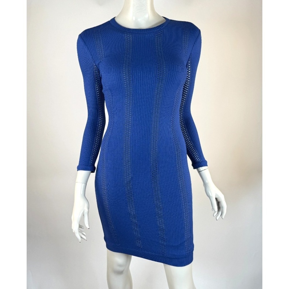 Rag‎ & Bone Elsa Bodycon Dress Women 0 Crew Neck 3/4 Sleeve Stretch Royal Blue
